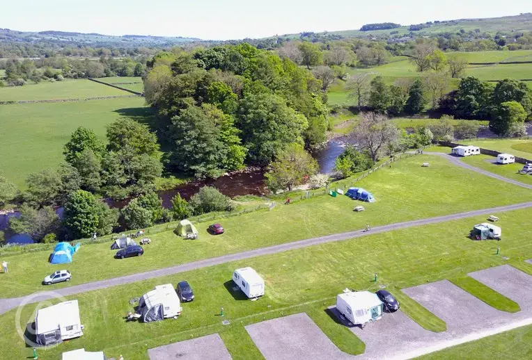 Aerial of Leekworth Caravan and Camping Park by the River Tees