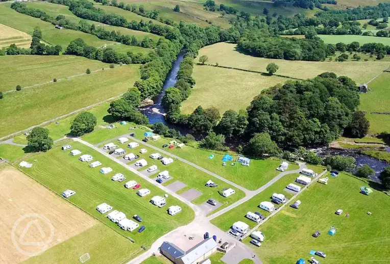 Aerial of Leekworth Park by the River Tees with free fishing