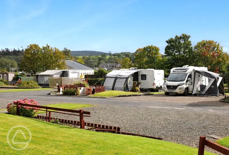 Hillside view hardstanding pitches with awnings allowed at Lidalia Caravan Park