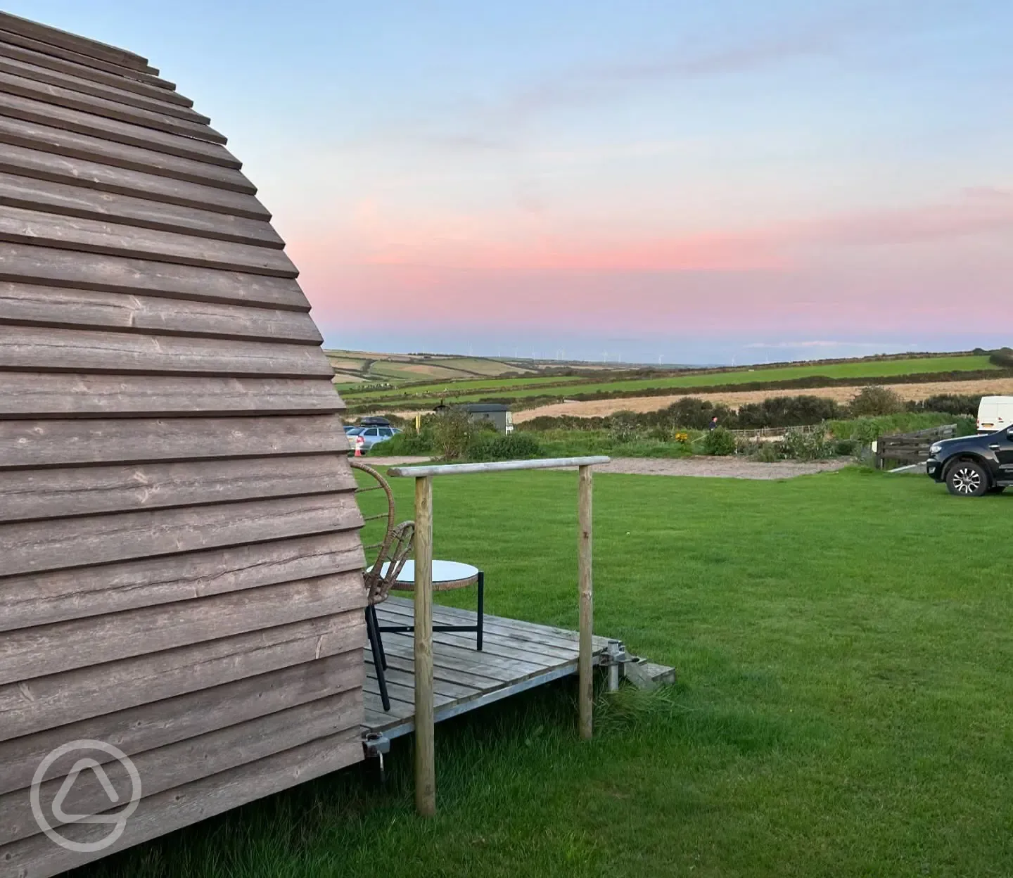 Camping pod with sunset