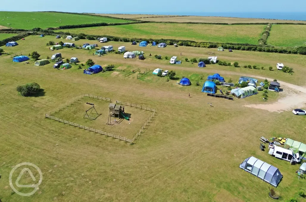 Aerial of the campsite and play area