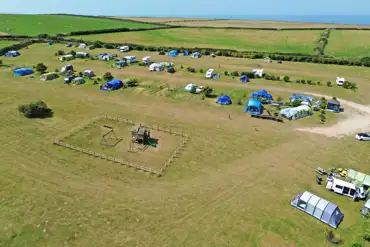 Aerial of the campsite and play area at Little Roadway Farm Camping Park