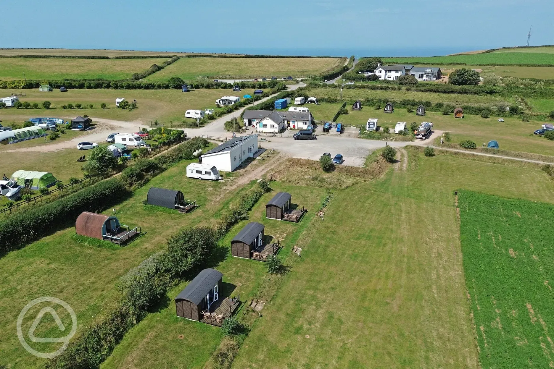 Aerial of glamping pods