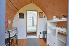 Sweet Pea camping pod with a double bed to the back Sweet Pea camping pod with a double bed to the back