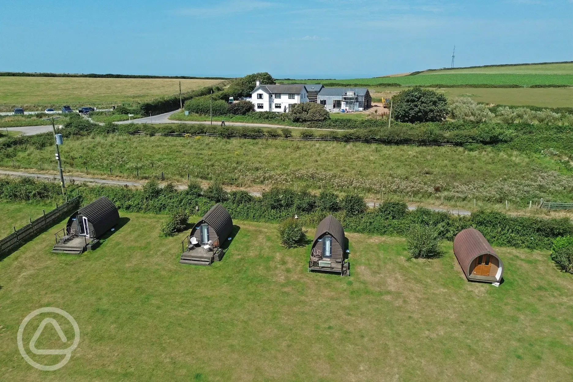Aerial of glamping pods 