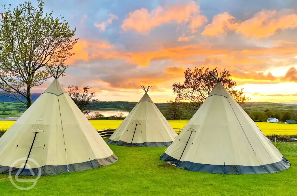 Giant Tipis at sunset