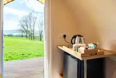 Camping pod fridge, kettle and complimentary tea and coffee Camping pod fridge, kettle and complimentary tea and coffee