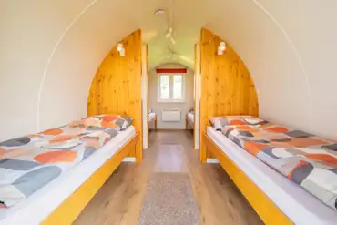 Camping pod interior at Llangorse Multi Activity Centre (four person)