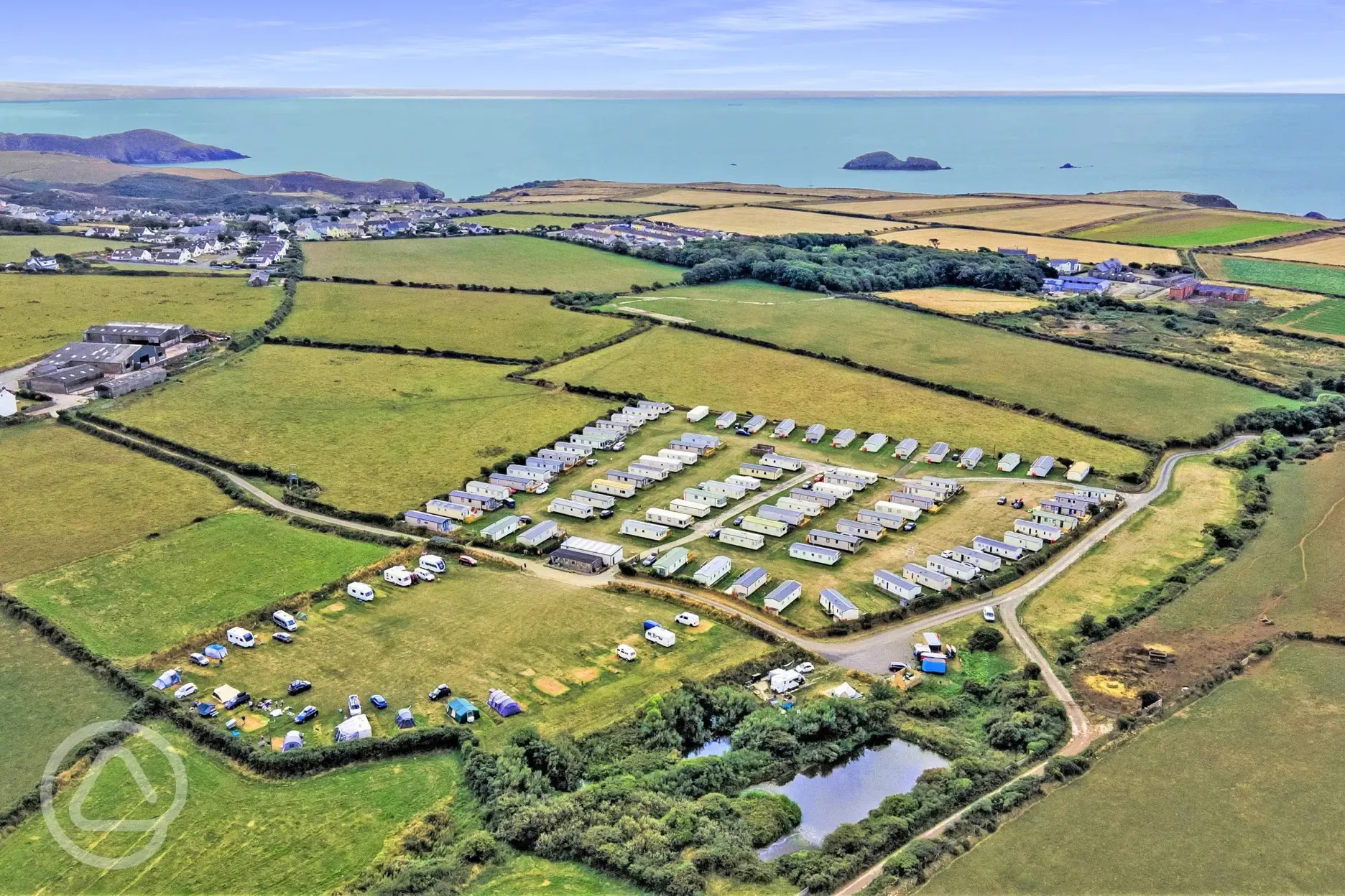 Aerial of the campsite by the sea