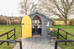 Eco pod exterior with decking area
