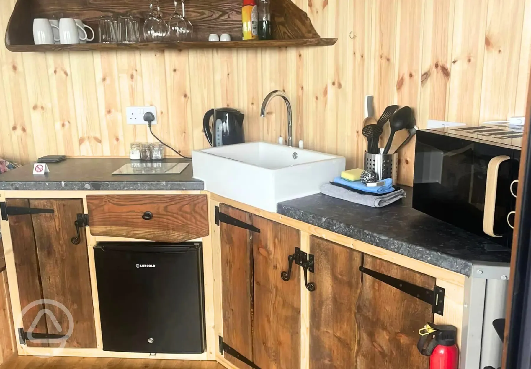 Ape Dale View cabin with a sink, fridge and electric hob Ape Dale View cabin with a sink, fridge and electric hob