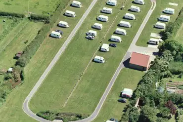 Aerial of the electric grass pitches at Mill Farm Country Park