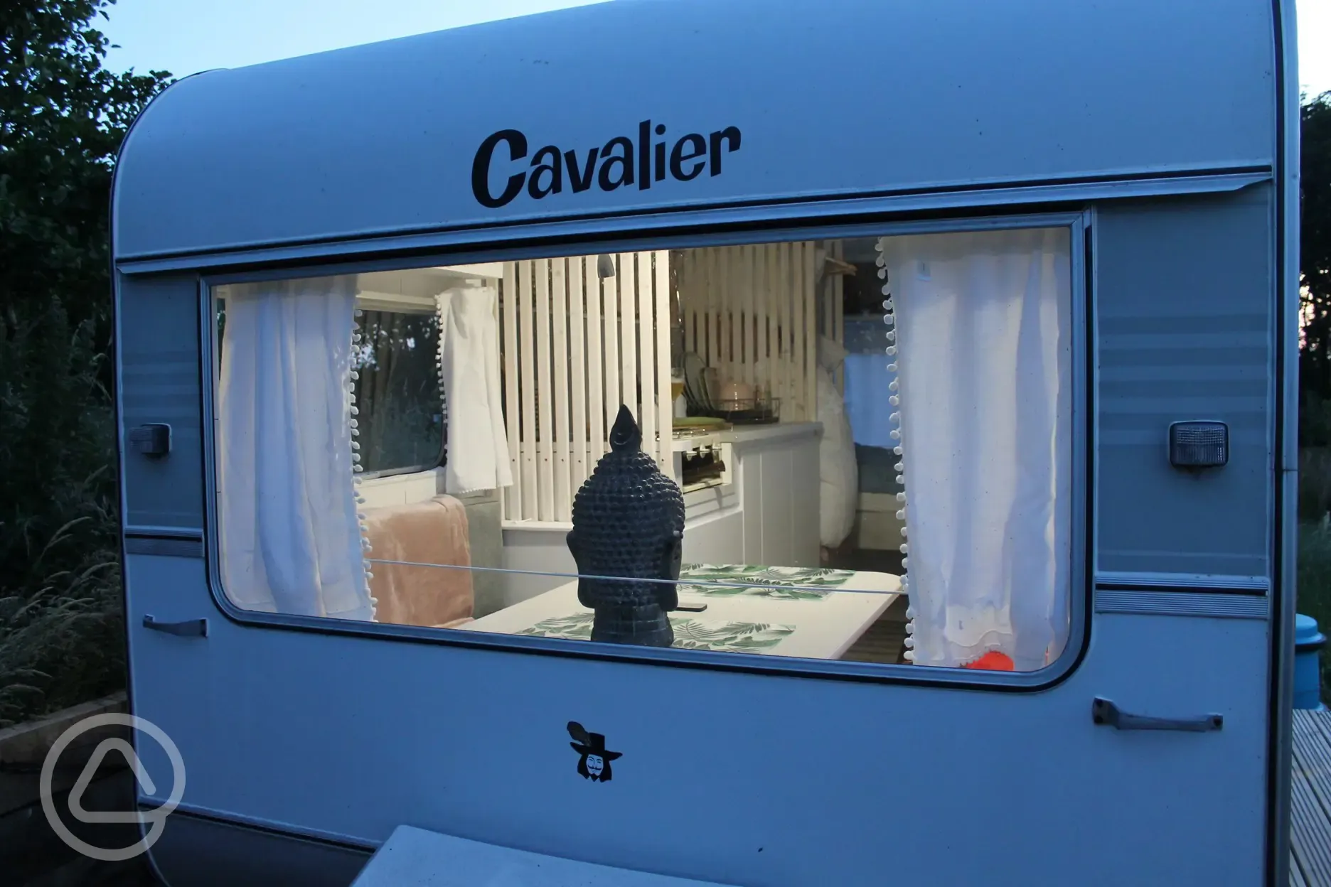 Vintage caravan at night