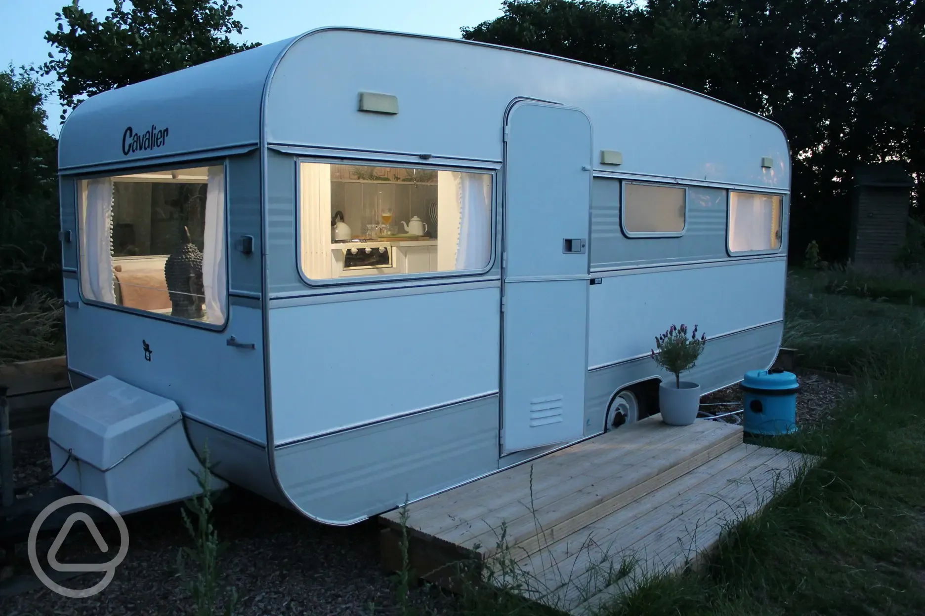 Vintage caravan at night