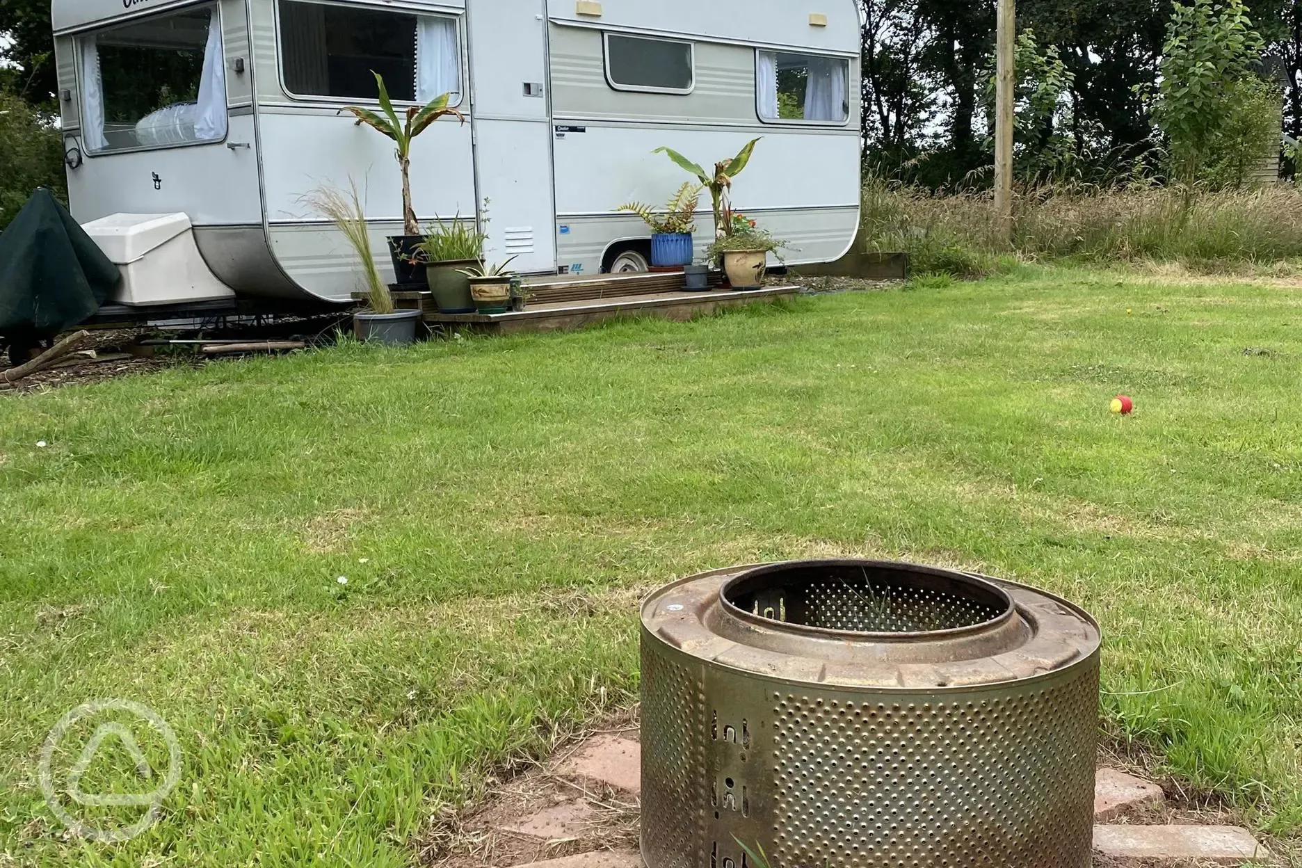 Vintage caravan and fire pit