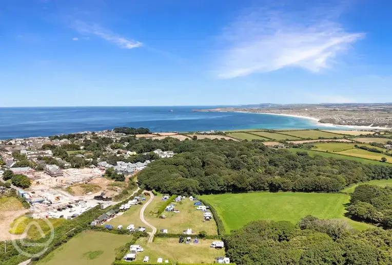 Aerial of Mount Douglas Farm Campsite to Carbis Bay and Hayle Beach