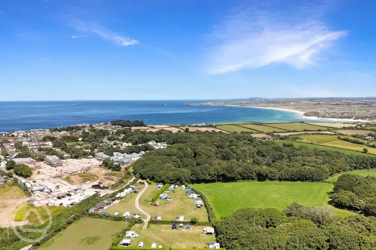 Aerial of Mount Douglas Farm Campsite to Carbis Bay and Hayle Beach