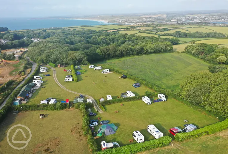 Aerial of Mount Douglas Farm Campsite to Carbis Bay and Hayle Beach
