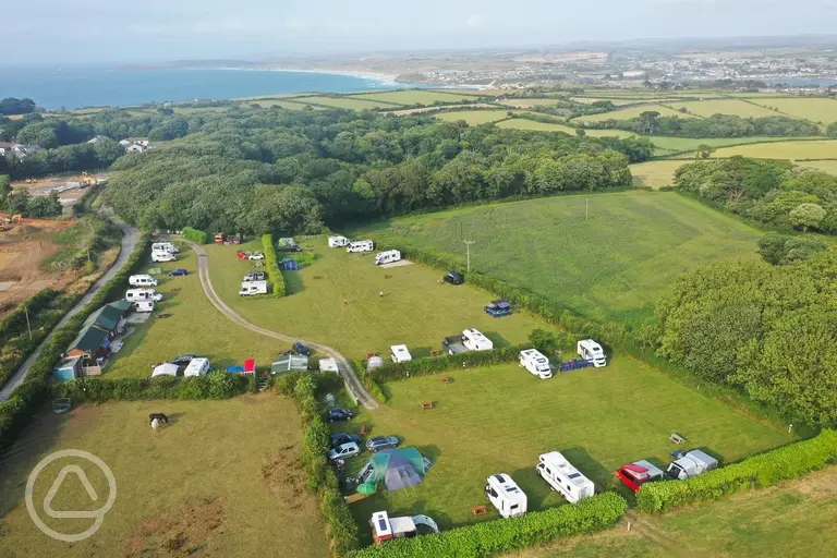 Aerial of Mount Douglas Farm Campsite to Carbis Bay and Hayle Beach