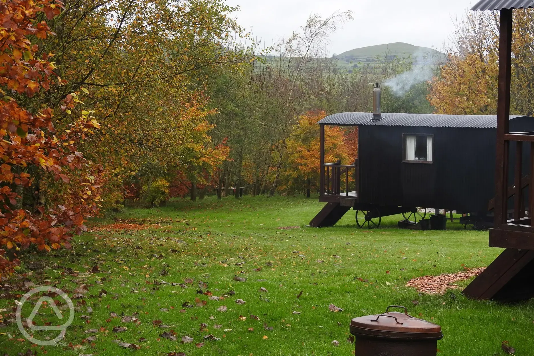 Shepherd's huts with woodland and countryside views