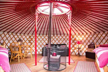Inside one of the yurts