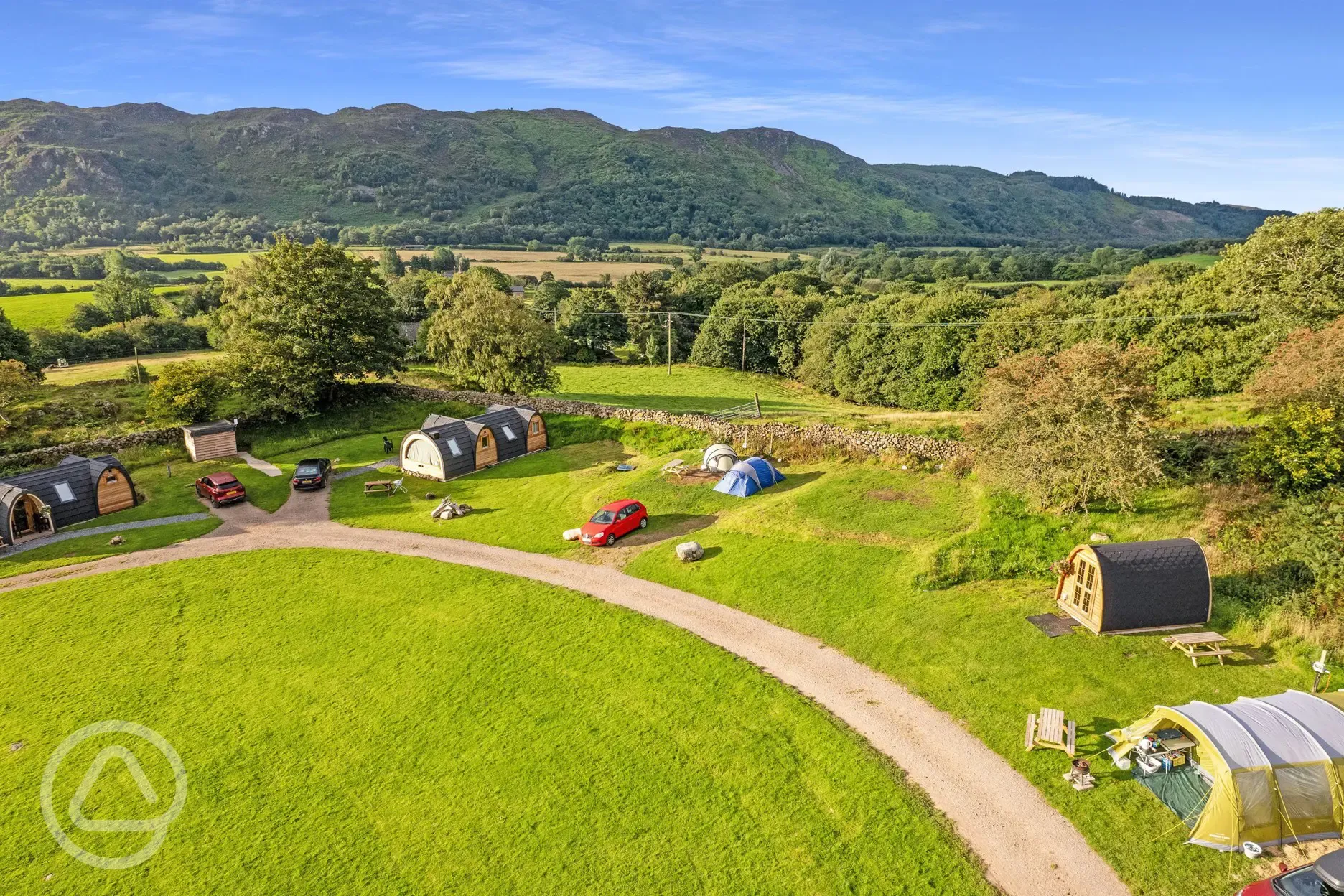 Aerial of the camping and glamping