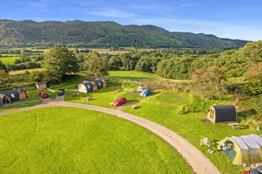 Aerial of the camping and glamping at Parkgate Farm Holidays