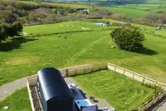 Aerial of Cambeak shepherd's hut with countryside views Aerial of Cambeak shepherd's hut with countryside views