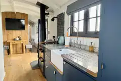 Penkenna shepherd's hut kitchen and living area