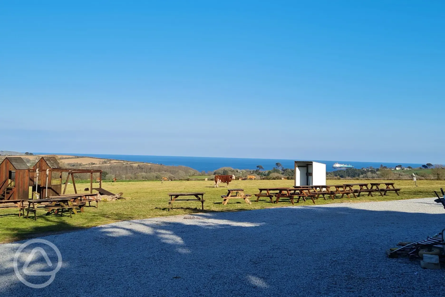 Penwarne Campsite entrance with Falmouth Bay views