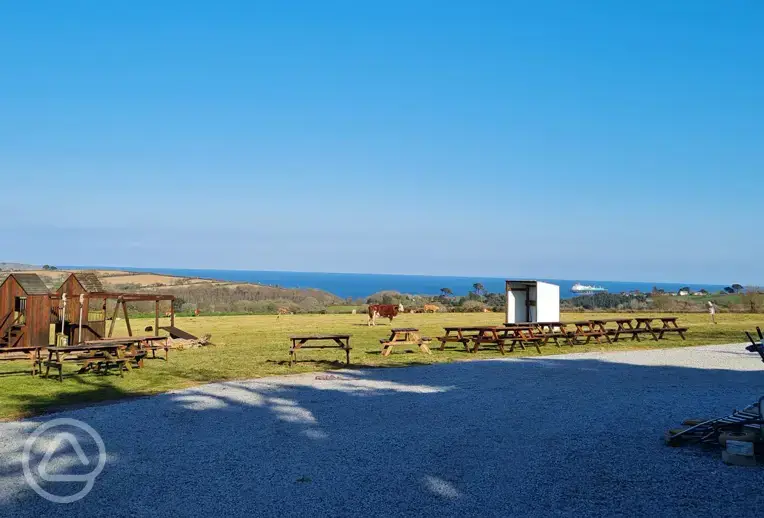 Penwarne Campsite entrance with Falmouth Bay views