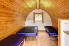 Large hiker pod interior, sleeping four and dog friendly