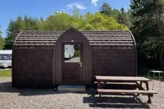 Family ensuite hiker pod with double bed, two single beds and a single bunk bed