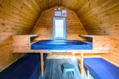 Large hiker pod interior, sleeping four and dog friendly