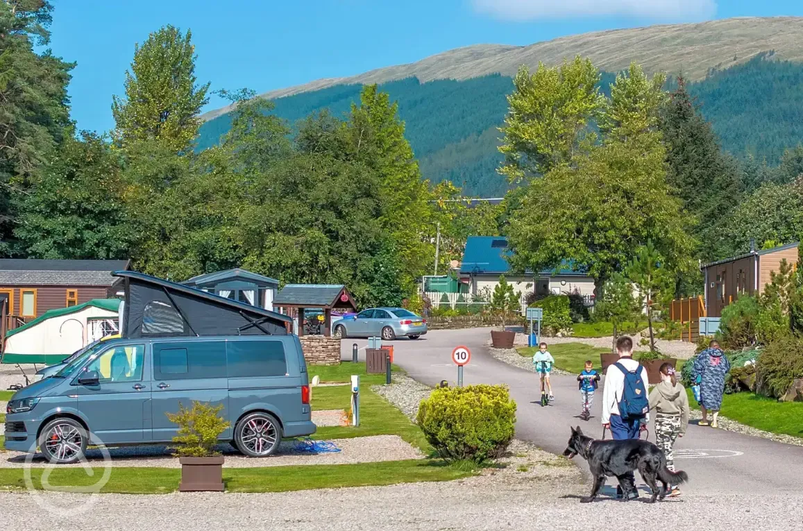 Fully serviced hardstanding touring pitches with facilities behind