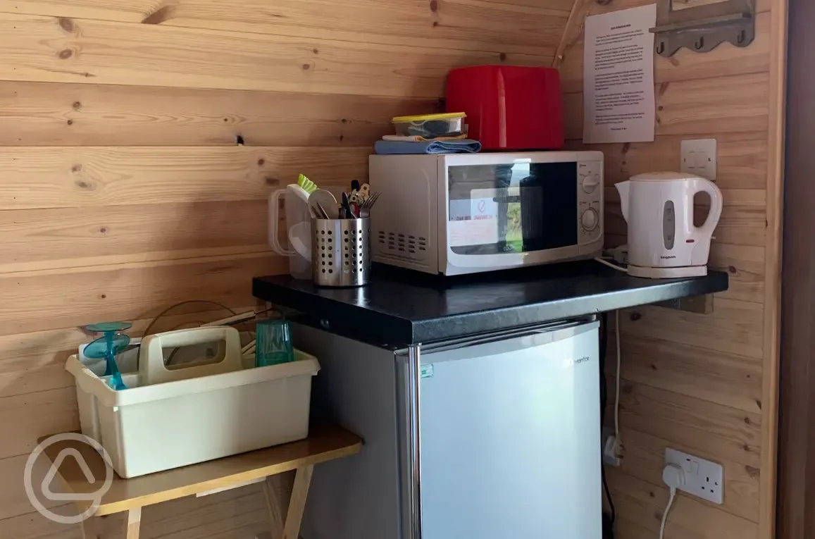 Glamping pod kitchen areas