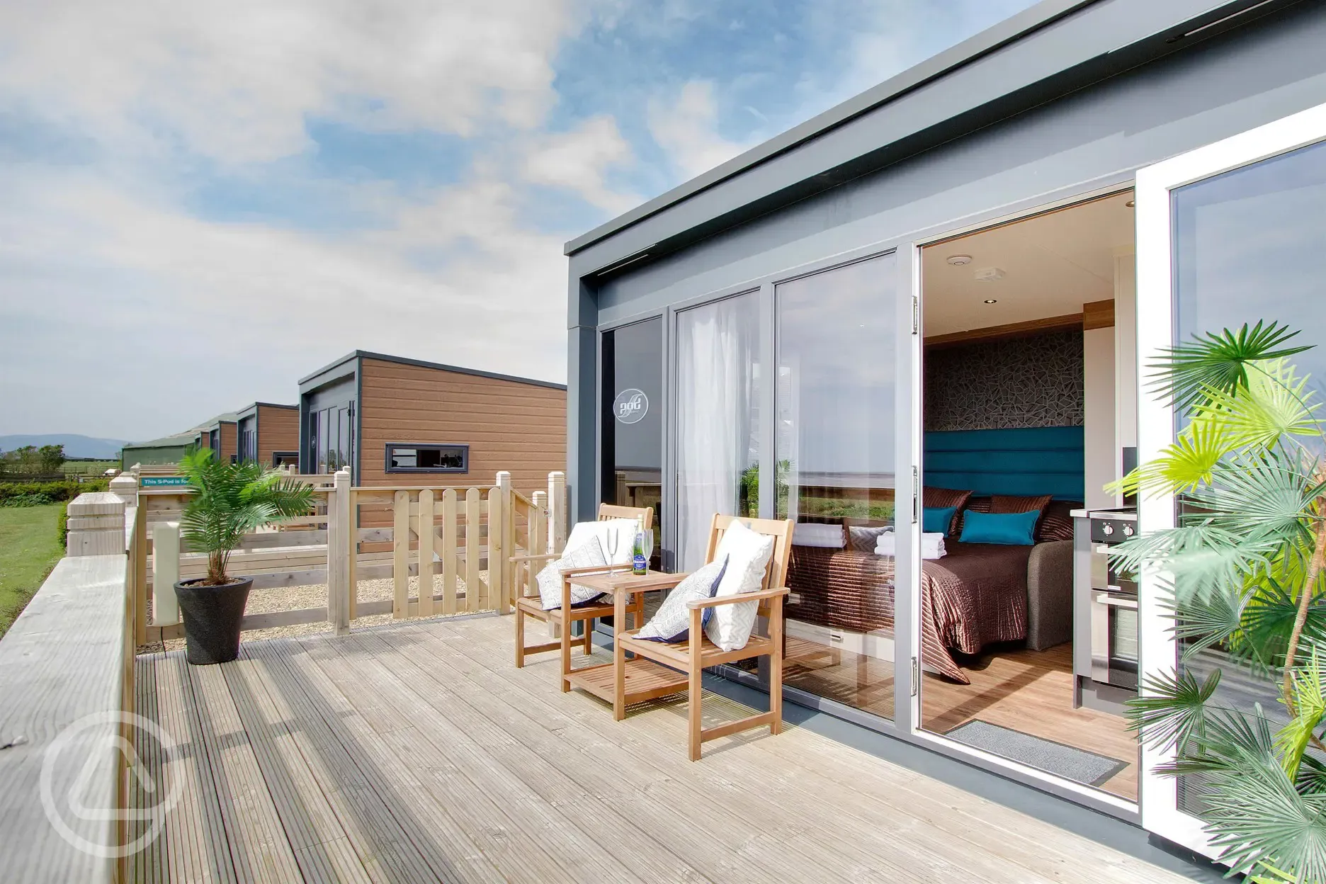 Glamping cabin with outdoor furniture