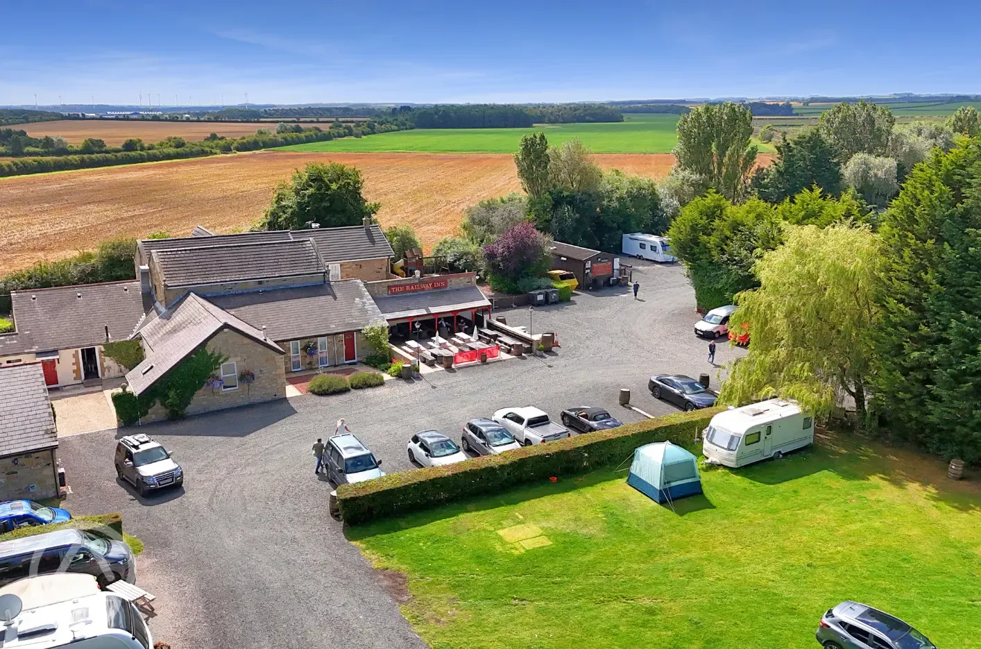 Grass pitches and car park