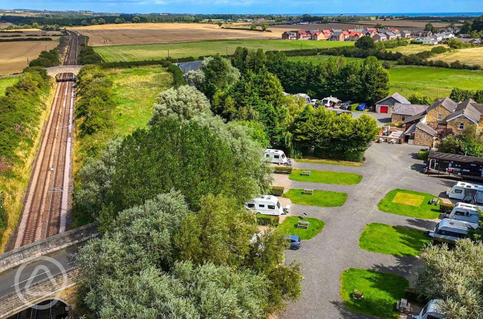 Aerial of the campsite and railway line