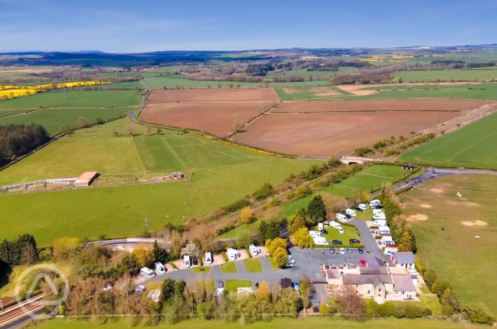 Aerial of the campsite surrounded by countryside