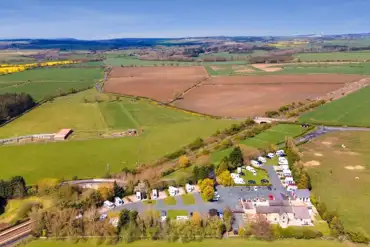 Aerial of the campsite surrounded by countryside