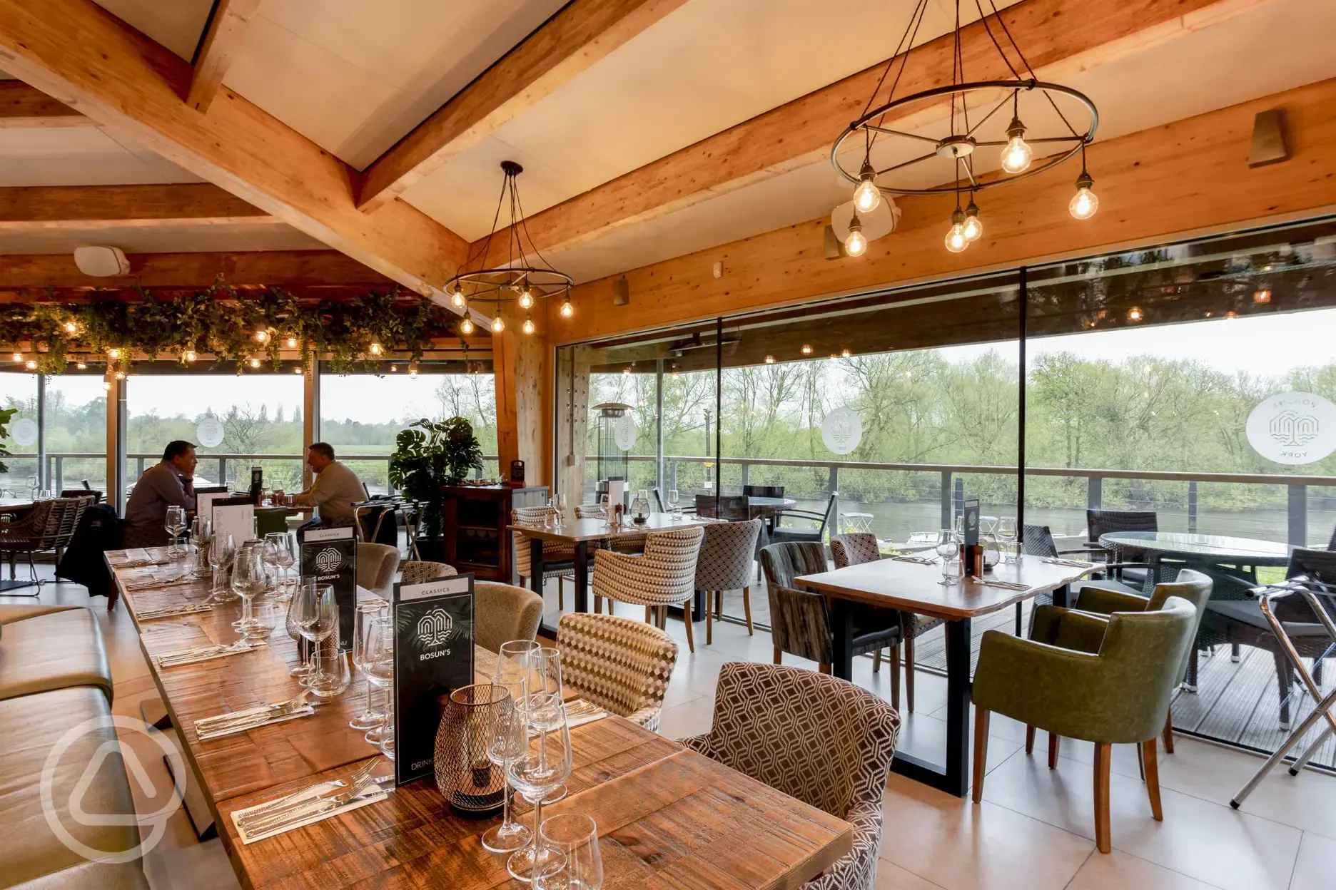 Bosuns restaurant interior with views of the river