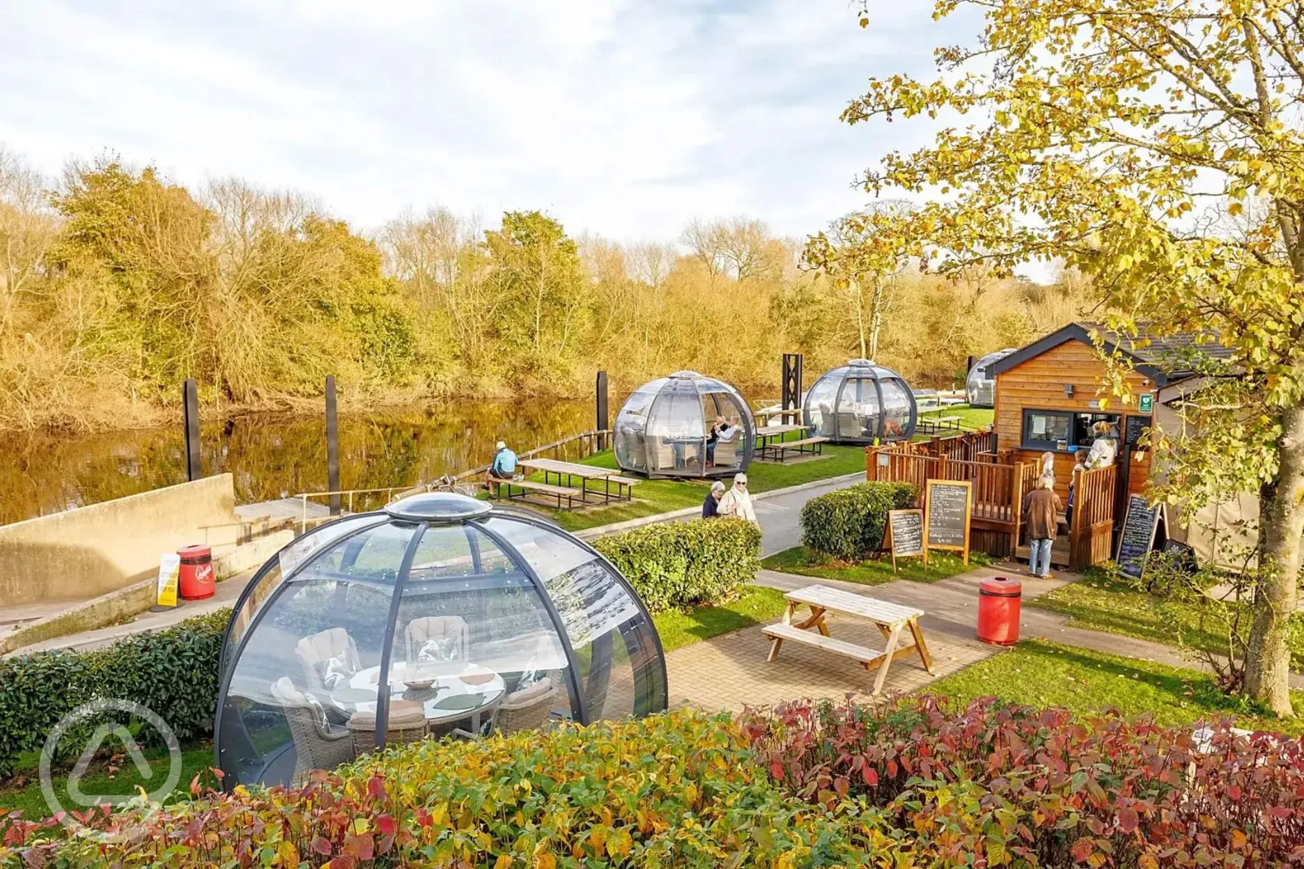 The Riverfront cafe bar dining pods, right on the water