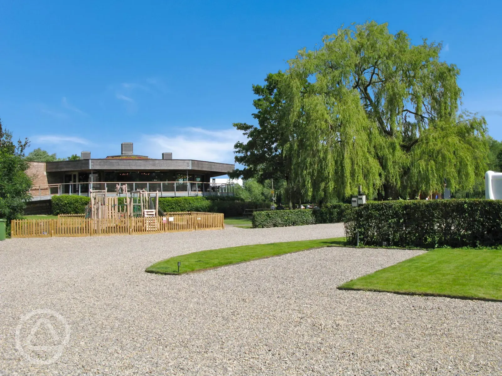 Hardstanding pitches with Bosuns restaurant behind