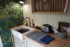 Honey shepherd's hut kitchenette with sink and toaster