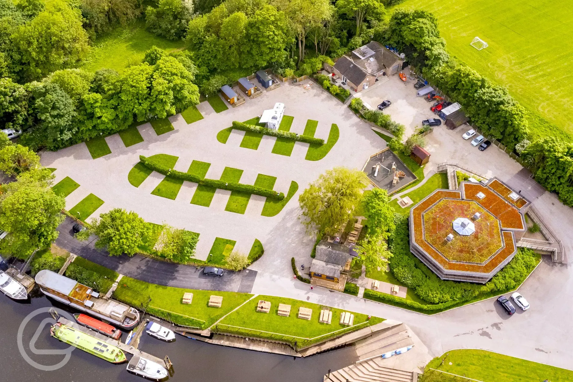 Aerial of the hardstanding pitches and facilities at The Riverfront York