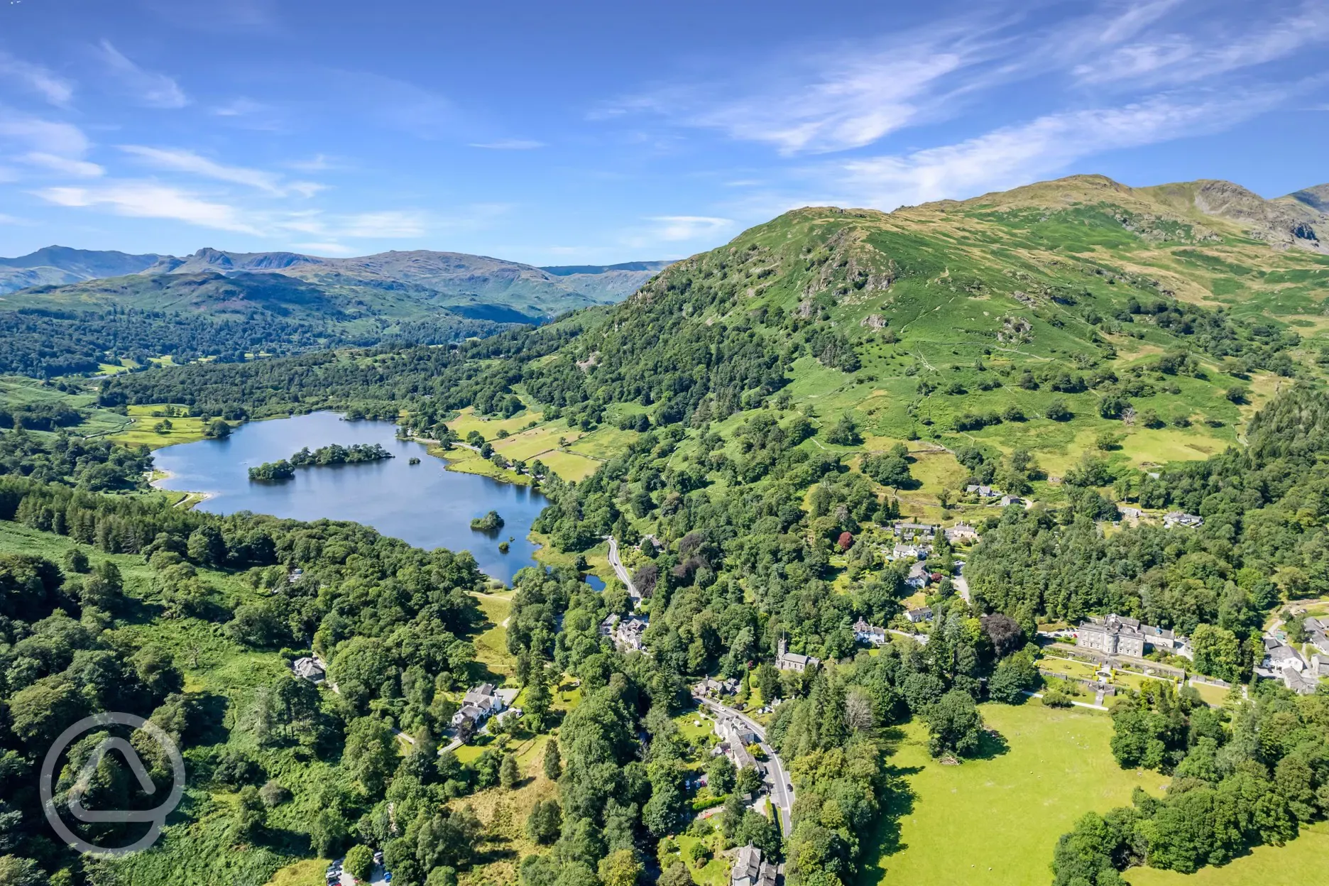 Aerial of campsite next to Rydal Water