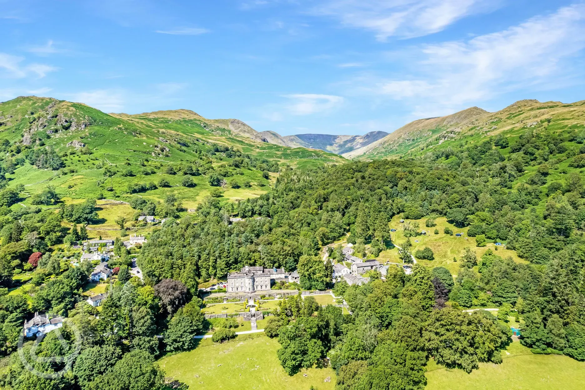 Aerial of campsite next to Rydal Hall