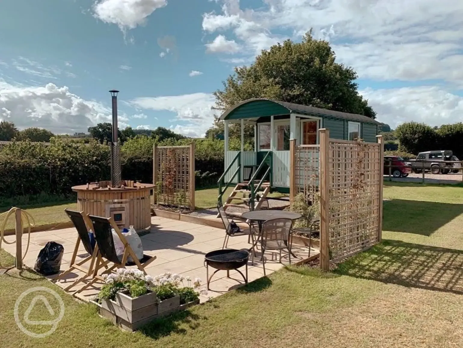 Shepherd's hut with hot tub