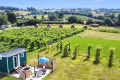 Aerial of the ensuite shepherd's hut with hot tub